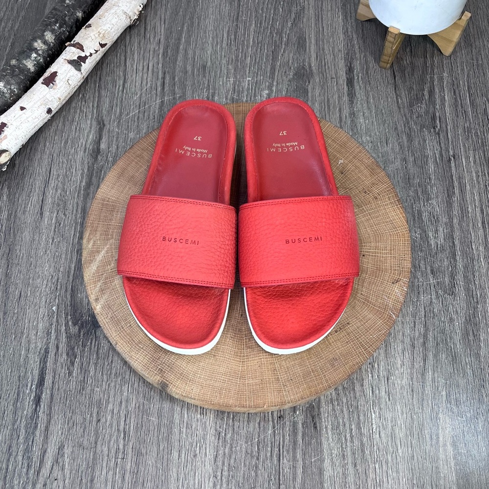 *Buscemi | Red Classic Leather Slide Sandals Made in Italy Size 37/7